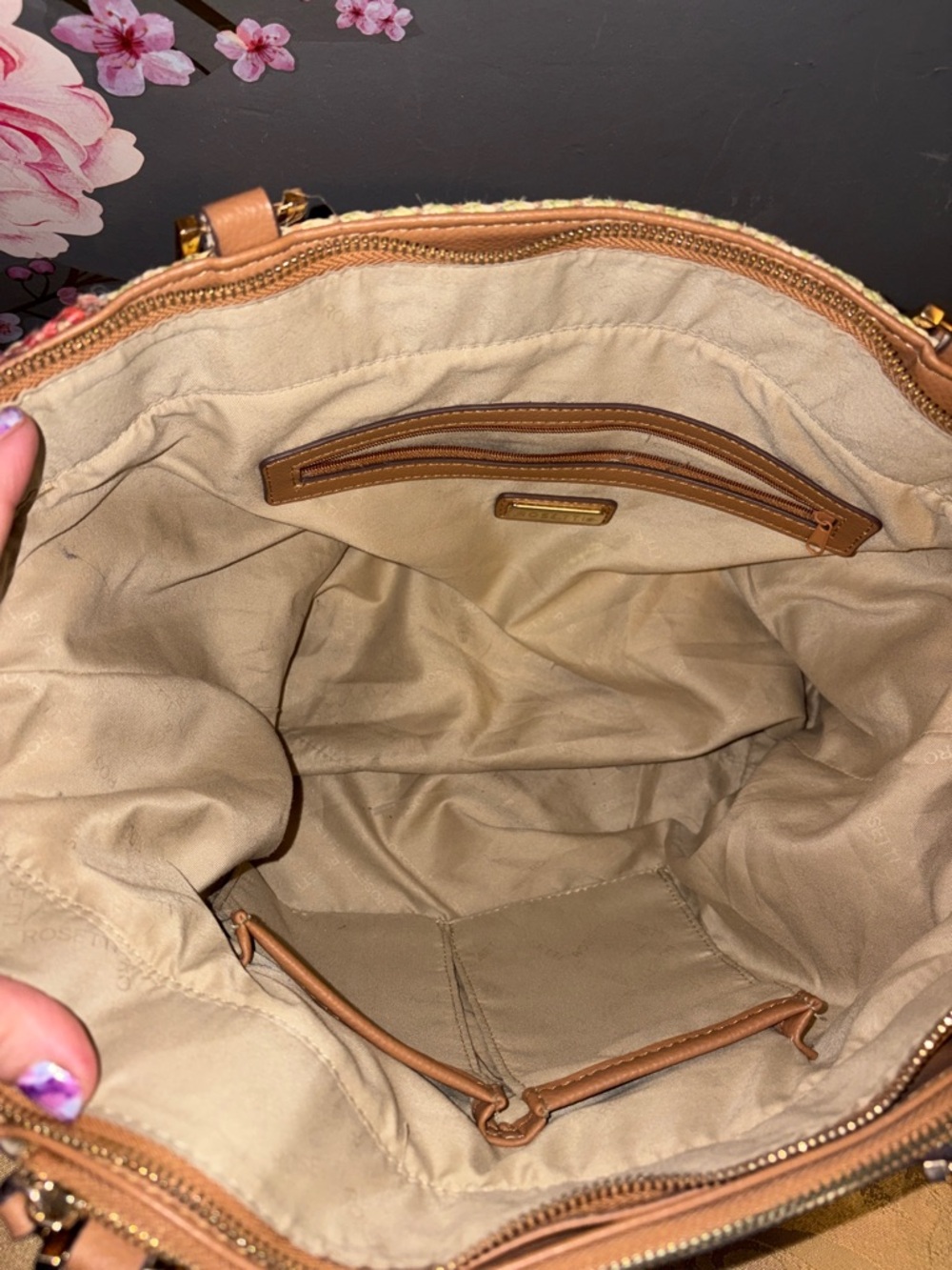 Rosetti Multicolor Crochet Tote with Tan Trim - Picture 11 of 12